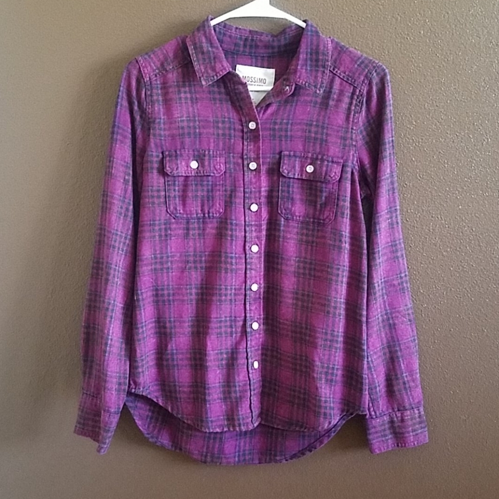 Mossimo Purple/Black Plaid Button-Down